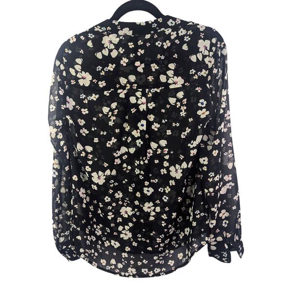 Cabi Blouse Womens Small Sheer Dark Floral Black White Pink Long Sleeve V-Neck - Picture 2 of 9